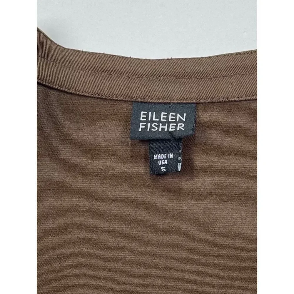 Eileen Fisher Brown Metal Snap Mandarin Collar Blazer Jacket Front Size Small